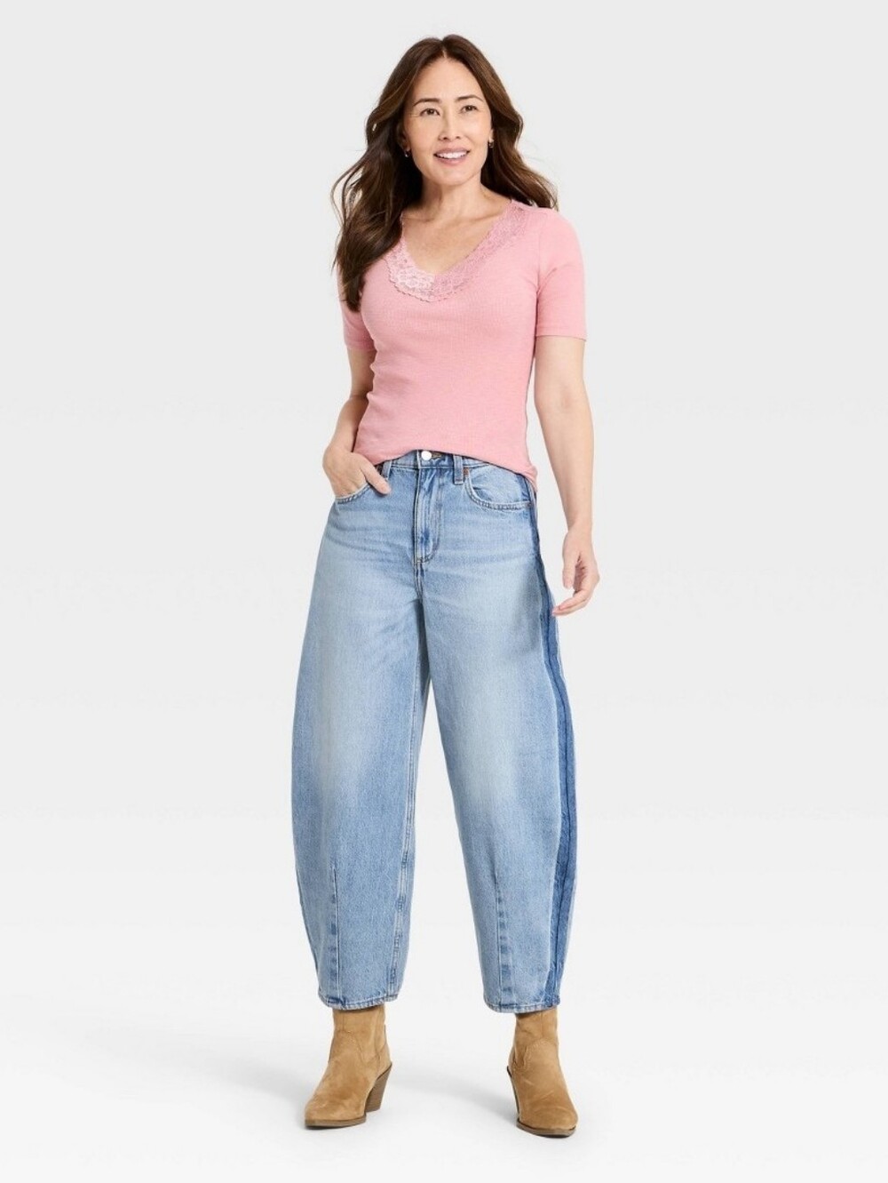 New!High-Rise Easy Barrel Jeans Light Wash Women Slim Hip &Thigh Y2K Retro Core